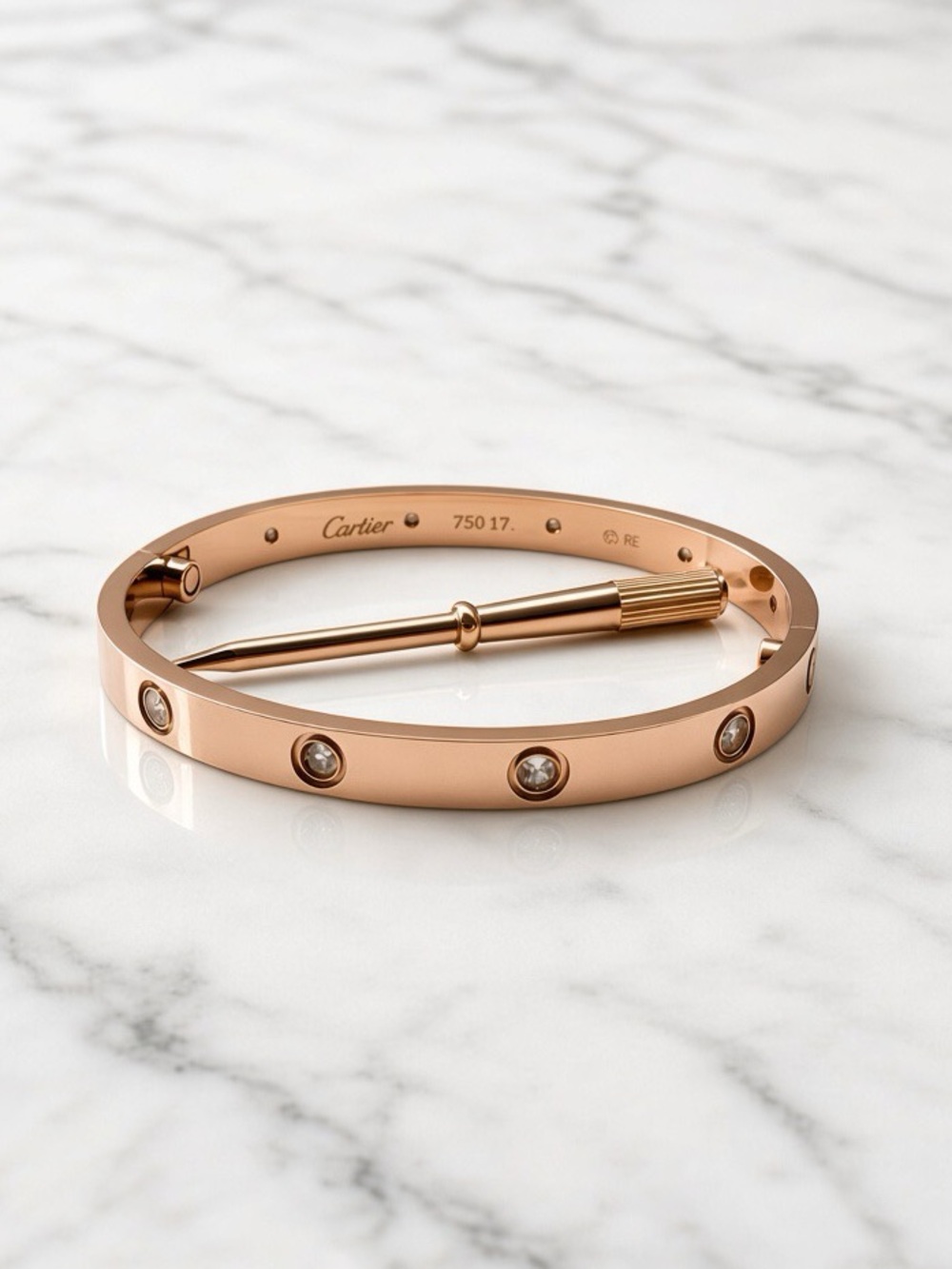 Cartier Love Bracelet in Rose Gold with Crystal Accents and Screwdriver